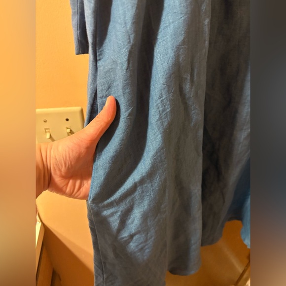 Zuri Turquoise Linen Blend Midi Shirt Dress - Picture 7 of 7